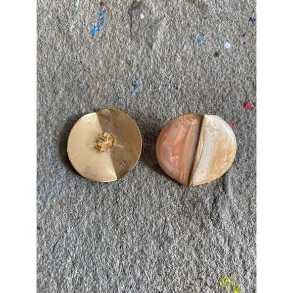 Vintage Stud Earrings Studs Metallic Peach Cream Gold Circular 1 Inch - Picture 3 of 6